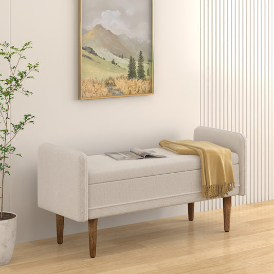 Pebla Compact Storage Stool – Beige Teddy Velvet, Hidden Interior, Apartment-Friendly