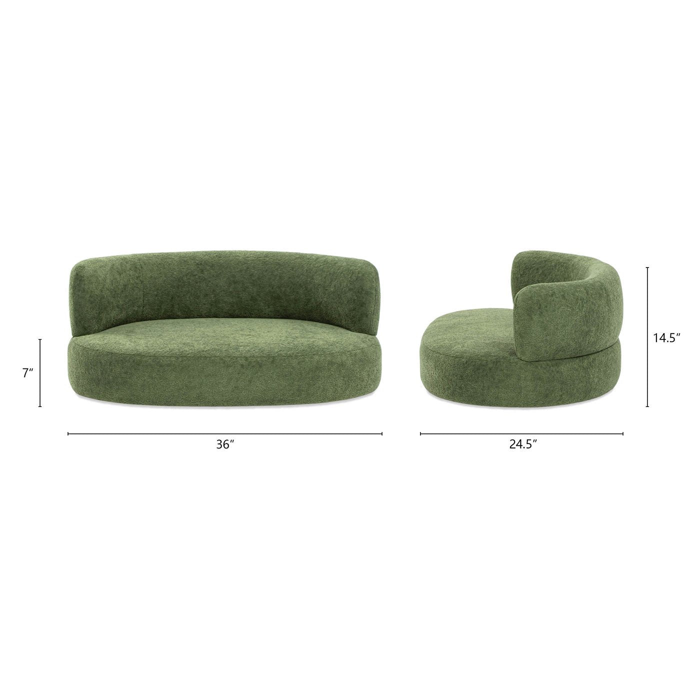 Shep 36" Curved Dog Sofa – Moss Green Fleece Lounge for Medium - Sized Pets - JUSTLIVE NESTJUSTLIVE NEST