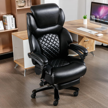 Fortis XL Chair – Black 500lb Leather Executive Office Chair with Footrest & Lumbar Support