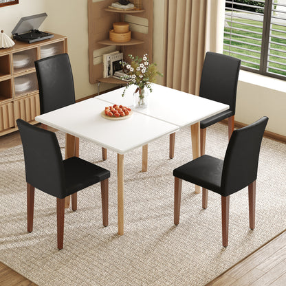 Luma Foldable Dining Set – White Sintered Stone Table & Black PU Chairs