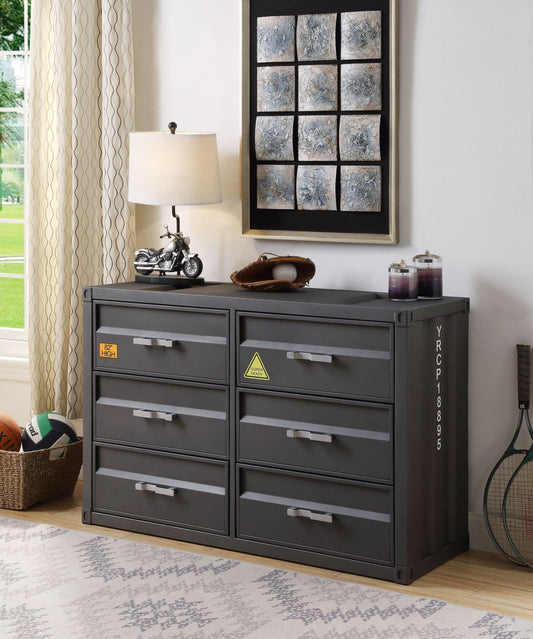 Craymore Gunmetal Base – Industrial 6-Drawer Dresser with Matte Metallic Finish