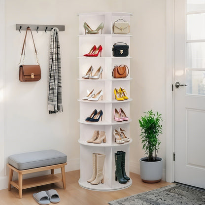 Windsor SpinRack – Elegant 7-Tier Rotating Shoe Tower (White)