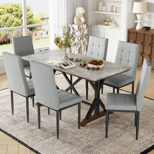 Ardena 7-Piece Dining Set – Gray Sintered Stone Table & 6 Cushioned Chairs
