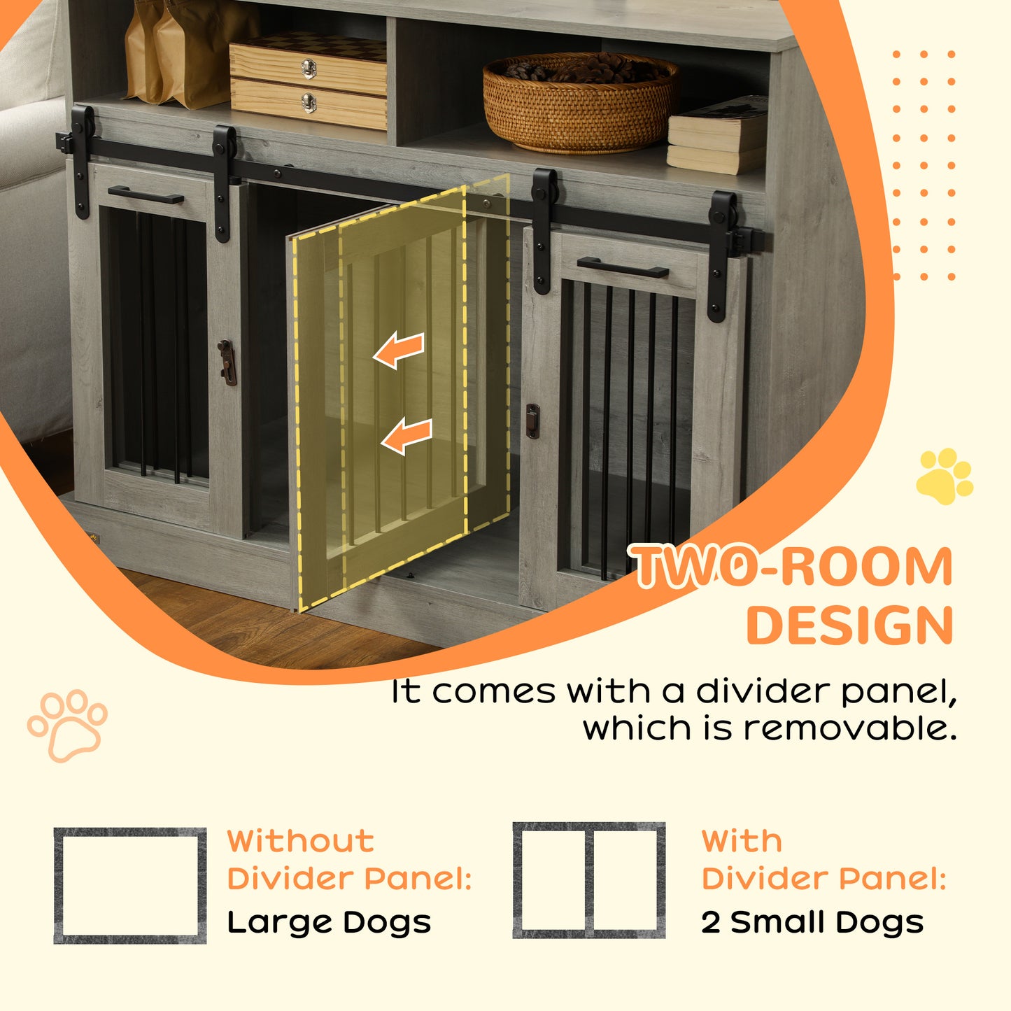 Hollo 47" Dual Dog Crate – Gray Sliding Door Kennel with Shelves for Large or 2 Small Dogs - JUSTLIVE NESTJUSTLIVE NEST