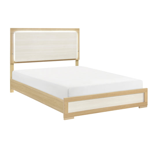 Luntra Full Bed – Natural & White Finish with LED Panel Headboard (1pc)