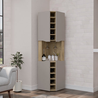 Obregon Corner Bar – Macadamia/Taupe Cabinet with 10 Wine Slots and Single Door