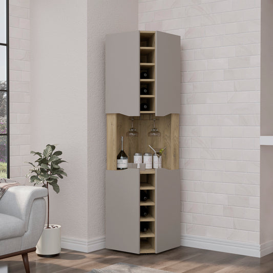 Obregon Corner Bar – Macadamia/Taupe Cabinet with 10 Wine Slots and Single Door