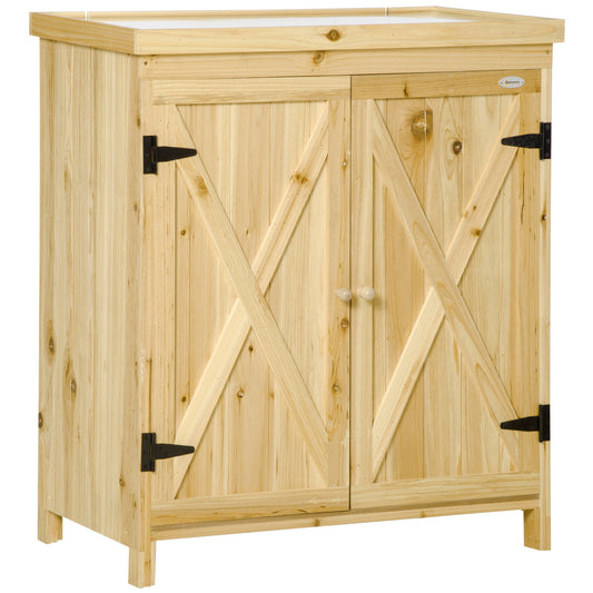 Auro Compact Shed – Outdoor Storage Cabinet with Galvanized Top & Shelving (Natural)