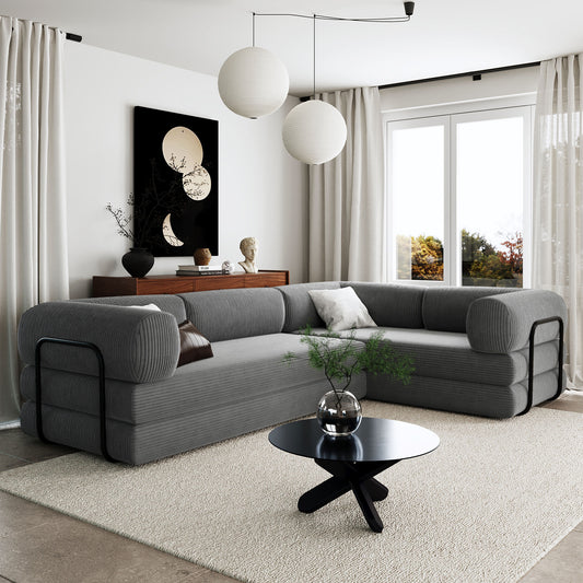JUSTLIVE NEST® Velvyn Modular Sleeper Sofa – Corduroy L-Shaped Sectional Bed, Compact Design for Living Rooms & Apartments