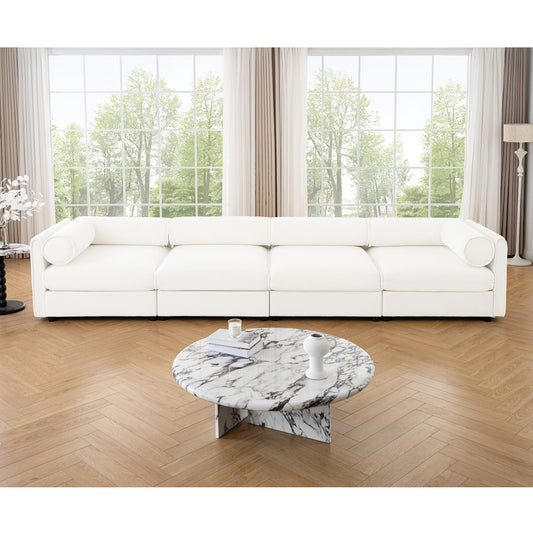 Veluno ‘SnugMod” Sectional – White Upholstery | Modular L-Shape 4-Seater with Storage + Cozy Deep Seat