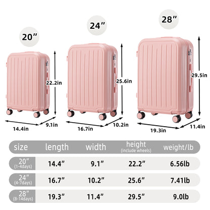 Jetera 3 - Piece ABS Travel Set – Pink 360° Spinner Suitcases with USB Port & Cup Holder (20/24/28") - JUSTLIVE NESTJUSTLIVE NEST