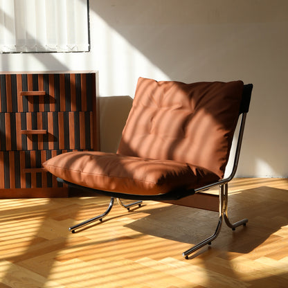 Lorvix™ Brown Leather Accent Chair – High-Back Padded Armchair with Metal Legs for Modern Interiors