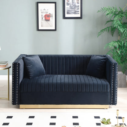 Vellaro™ Black Velvet Loveseat – Vertical Channel Tufted 2-Seater with Cushions for Modern Living Spaces