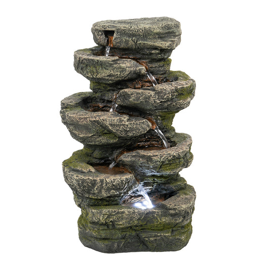 JUSTLIVE NEST® Lurona Cascade Fountain – 7-Tier GrayRock Indoor Flow with LED Glow