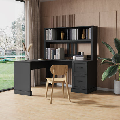 Cresswell Hutch Desk – Antiqued Black Computer Desk with Shelving Unit