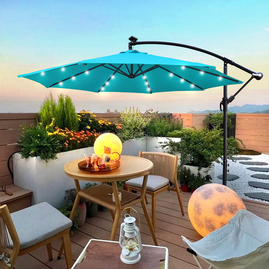 Solair 10' LED Market Umbrella – Solar - Powered Patio Shade with Crank, 8 Ribs & Cross Base - JUSTLIVE NESTJUSTLIVE NEST