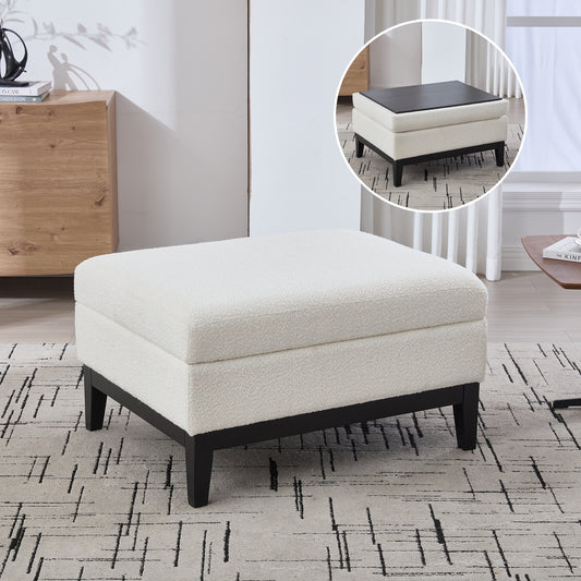 Blocava Ottoman – IvoryBouclé Shell, FlipNest Lid & Woodline Base