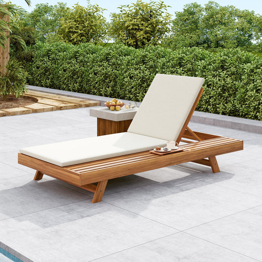 Solvara Acacia Lounge Set – Side-Open Wood Chaise with Cream 2" Water-Resistant Cushion