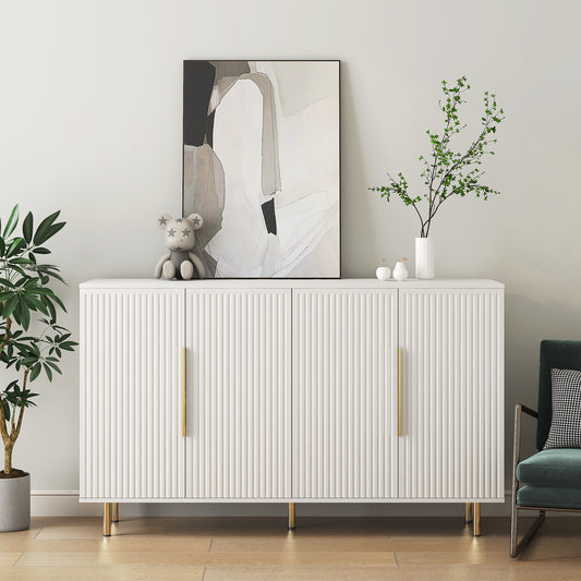 Flutria Sideboard – White Fluted Buffet Cabinet with Adjustable Shelves and Modern Storage