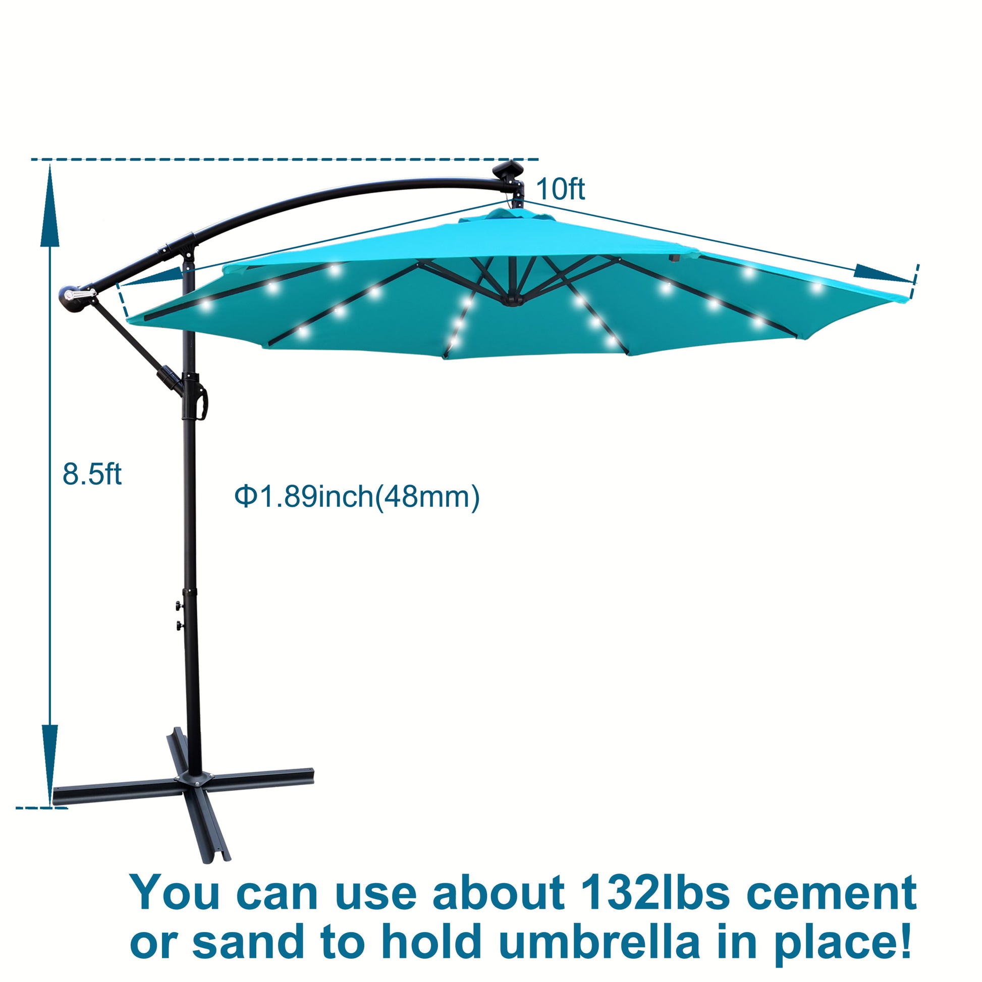 Solair 10' LED Market Umbrella – Solar - Powered Patio Shade with Crank, 8 Ribs & Cross Base - JUSTLIVE NESTJUSTLIVE NEST