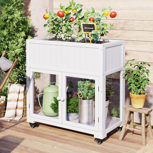 Vaxa Mini Greenhouse – Compact White Cold Frame with Wheels and Liner