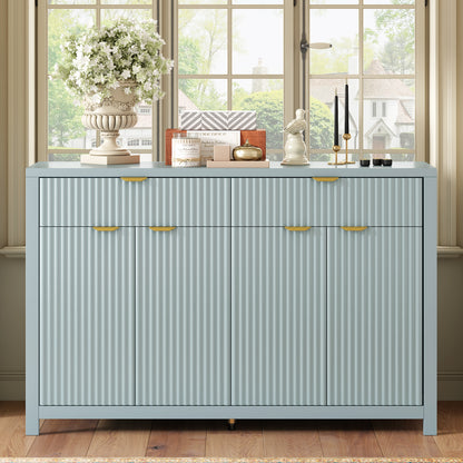 Wavelle Grand Sideboard – Modern 4-Door + 2-Drawer Wave Cabinet, Aluminum Arc Handles