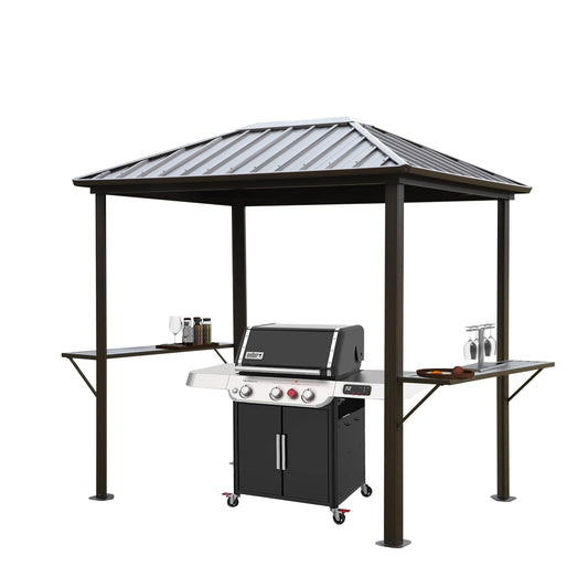 Grillan Hardtop BBQ Gazebo – Aluminum-Framed Metal Pavilion with Steel Roof & Side Shelves