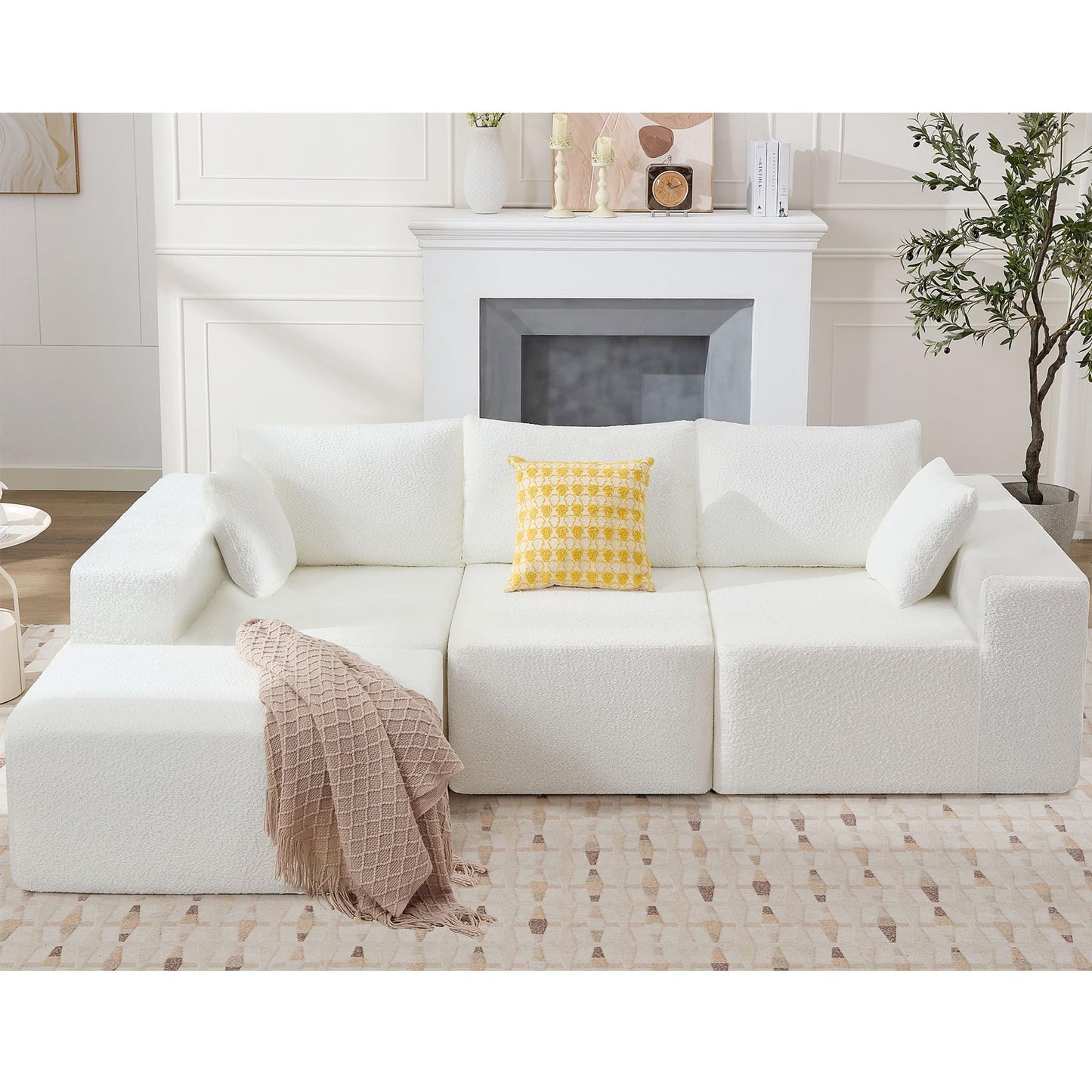 JUSTLIVE ‘Comfina Luxe” Modular Sofa – 103” L-Shape Cloud | Deep Seats + Chaise + Boneless Sofa