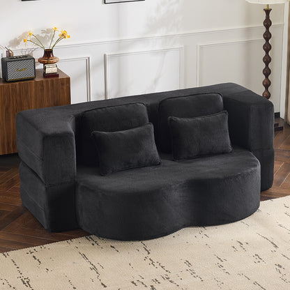 NestEdge ‘DreamFold” Queen Sofa Bed – Black Chenille Convertible Sleeper | High-Density Foam
