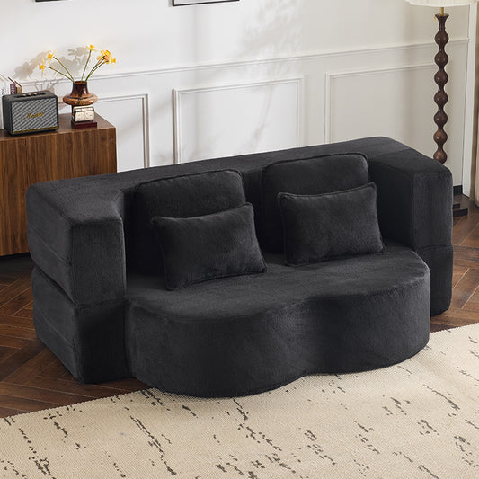 NestEdge ‘DreamFold” Queen Sofa Bed – Black Chenille Convertible Sleeper | High-Density Foam