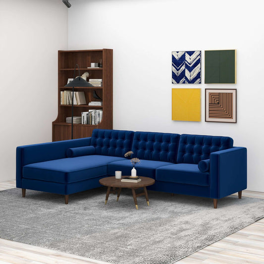Christian Left-Facing Lounge – Plush Velvet Sofa in Sapphire Blue