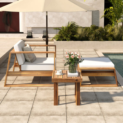 U_Style Acacia Lounge Set – Chair and Ottoman Wood Set for Balcony, Garden, or Patio