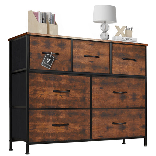 Valda 7-Compartment Wardrobe Locker – Brown Woodgrain Cabinet Design