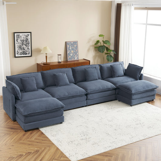 150' Luxe Modular Lounge – Oversized Corduroy L-Shape Sofa with Hidden Side Storage (Blue)