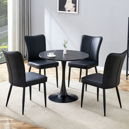 Noxel 5‑Piece Compact Dining Set – Black Round Table with 4 PU Chairs