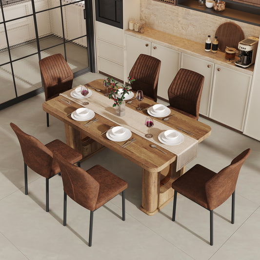 Veltra 7‑Piece Dining Set – Oak Finish Table with 6 Brown Resilient Fabric Chairs