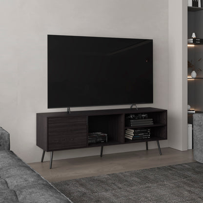 Vulnera Console – 63" Black Wengue TV Stand with Cabinet & 3 Shelves