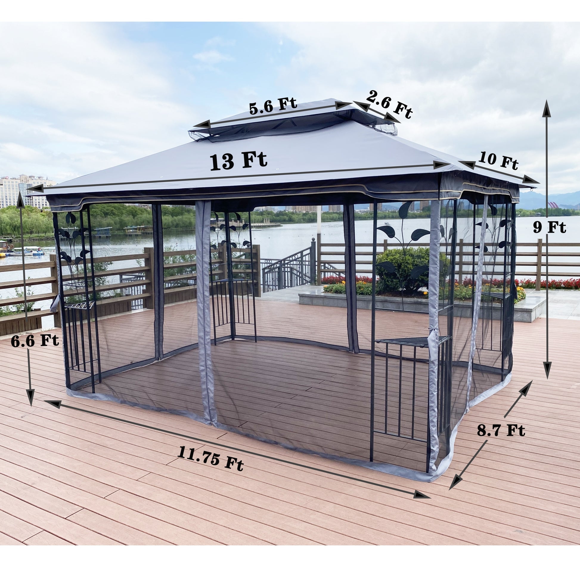Aurelia 13x10' Soft - Top Gazebo – Double Roof Garden Pavilion with Mosquito Netting (Gray Canopy) - JUSTLIVE NESTJUSTLIVE NEST