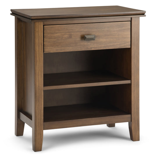 Artisan Oak Chest – Natural Aged Brown Bedside Table with Open Shelf Storage