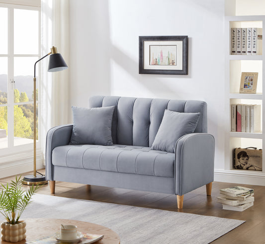 Monaco Lagoon Velvet Haven – Stylish Light Blue Upholstered Tufted Loveseat for Small Spaces