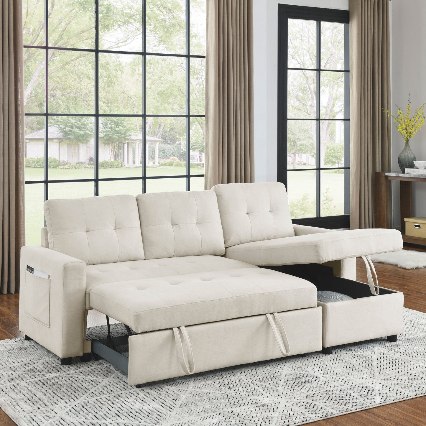 FlexNest™ 78' Reversible Sleeper Sofa – Sectional with Storage Chaise & Side Pocke