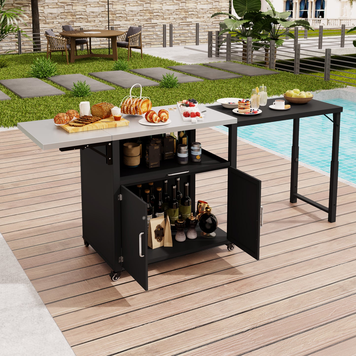 Verso Utility Cabinet – Fold-Out Outdoor Workstation with Locking Wheels & Storage (Matte Black)