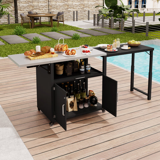 Verso Utility Cabinet – Fold-Out Outdoor Workstation with Locking Wheels & Storage (Matte Black)