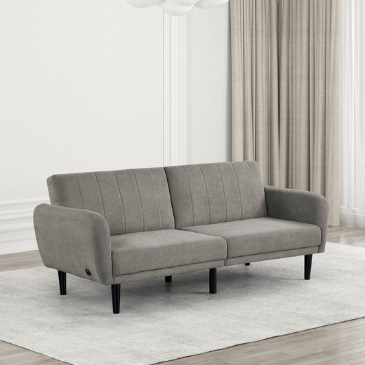 NestEdge ‘CozyFold” Futon Sofa – Gray Tufted Sleeper | Iron Legs + Pocket Coil Comfort