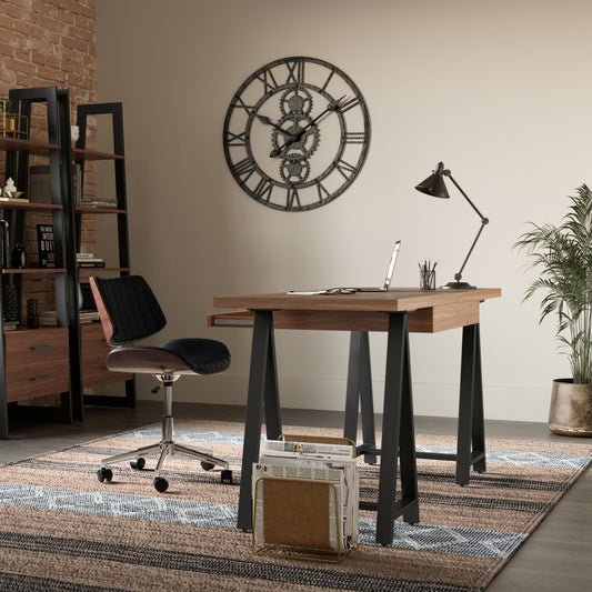 Sawhorse Desk – Walnut Veneer and Metal Writing Table with Modern Frame