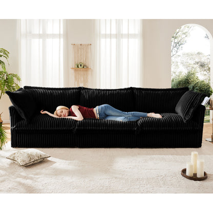 JUSTLIVE ‘Comfina Luxe” Sofa – Black Corduroy | Slipcover 3-Seat + Deep Cushion + Big Cozy Pillows