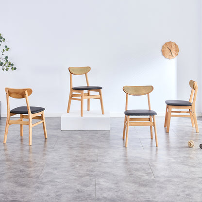CozyWood Dining Chairs – 4 Rattan-Look Rubberwood Chairs with PU Cushions