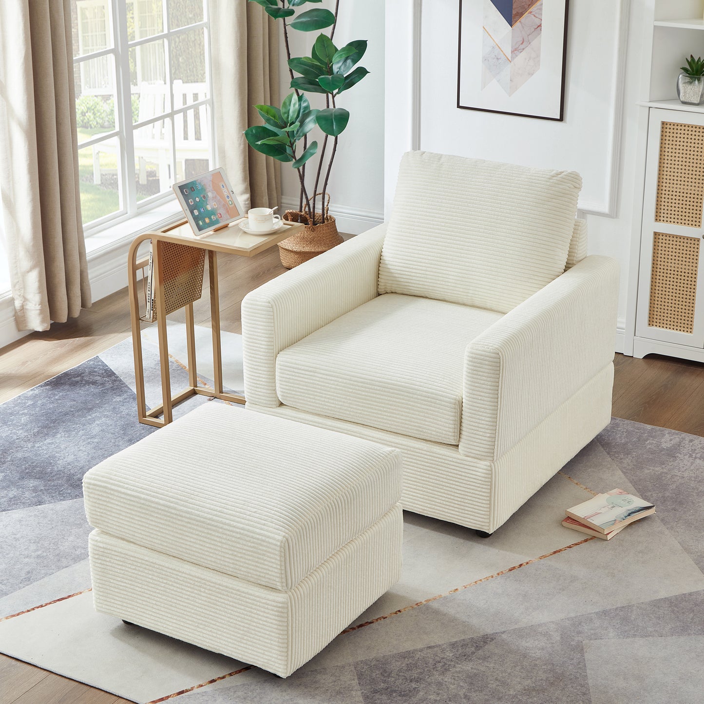 Cordelle Lounger Set – Sandcord Upholstery, Restease Ottoman