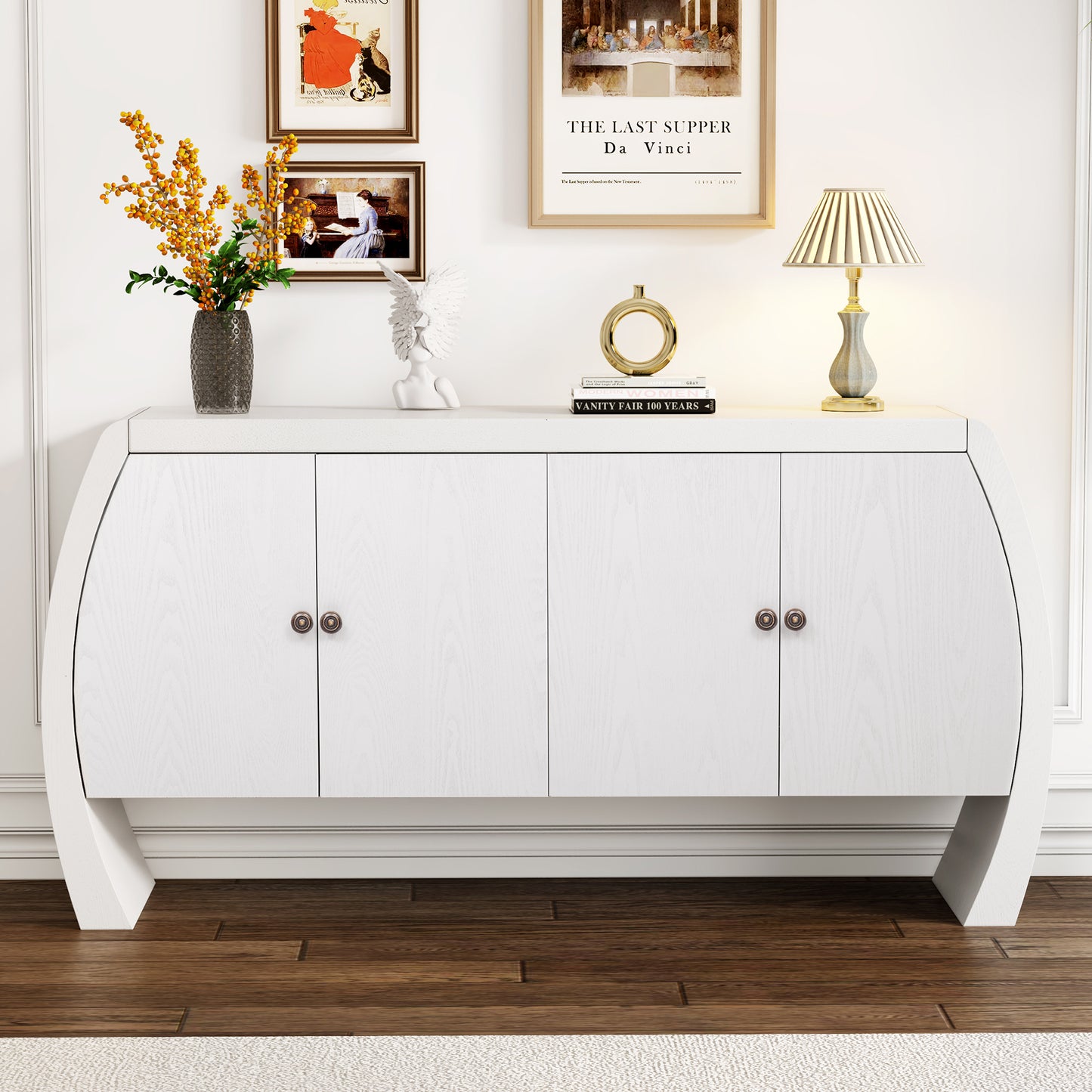 Ashwin Curve Cabinet – 4-Door Ash Veneer Unit with Sculpted Legs
