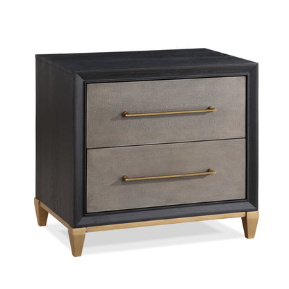 Gavira Noir Stand – Dark Wood Nightstand with Brushed Gold Hardware & Tapered Legs